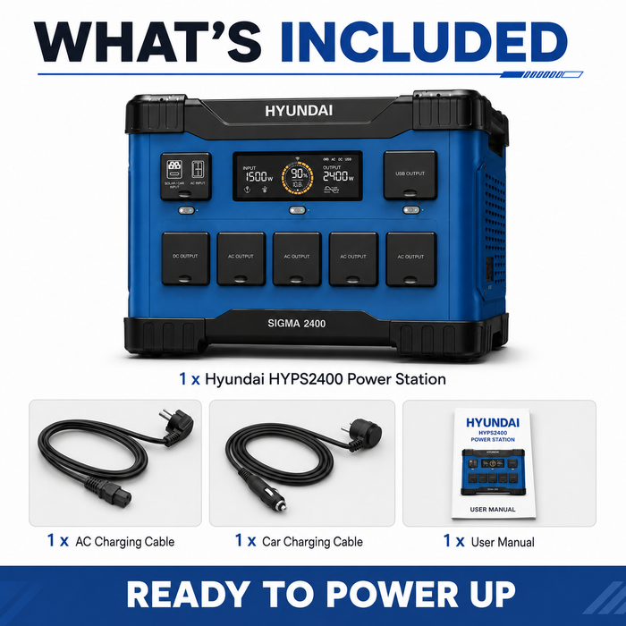 Hyundai 2400W Lithium Power Station – 2150Wh, LiFePO4, Solar/Car/USB Charging