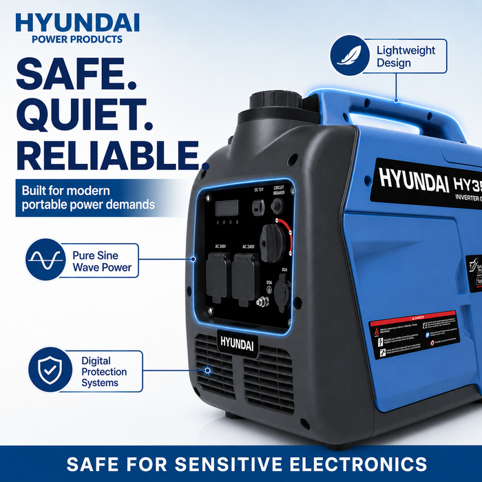 Hyundai 3500W Inverter Generator - Portable, quiet, backup for camping, jobsites or home