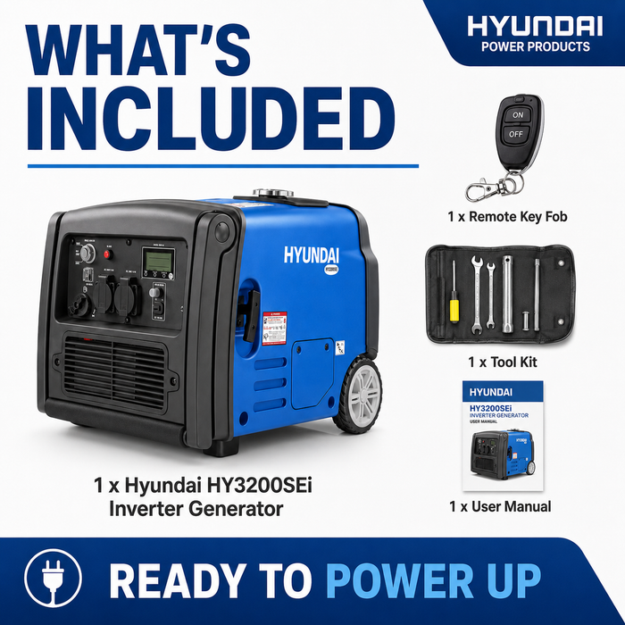 Hyundai 3200W Inverter Generator – Remote Start, Quiet & Portable Power for Camping & Caravans