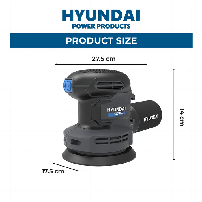 Hyundai 20V Cordless Orbital Sander – 5” Pad, Dust Collection, Variable Speed Control – Skin Only