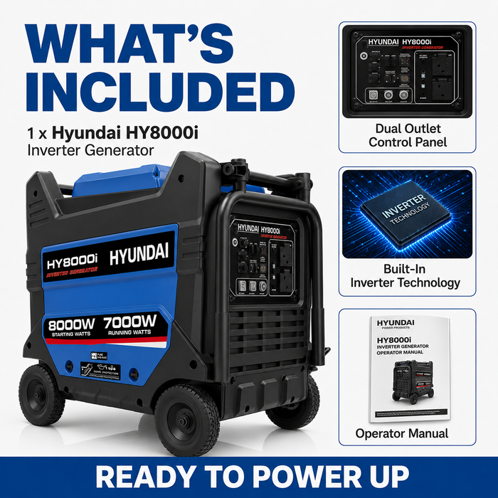 Hyundai 8000W Inverter Generator — Heavy-Duty Portable Power, Anywhere
