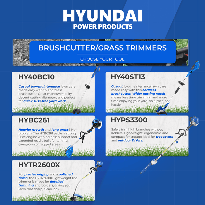 Hyundai 26cc Petrol Grass Trimmer – Lightweight 2-Stroke Line Trimmer with Tap & Go Head (HYTR2600X)
