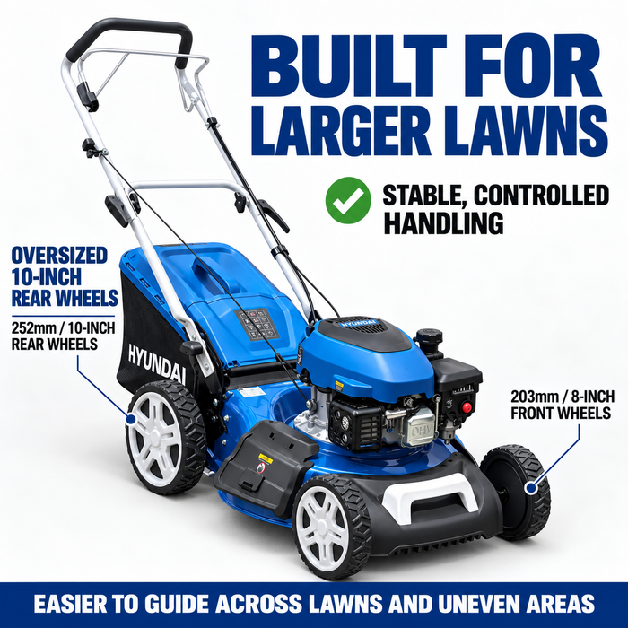 Hyundai 18" Petrol Lawn Mower – Self Propelled 149cc Mower with 6 Cutting Heights, 65L Catcher & Easy Start