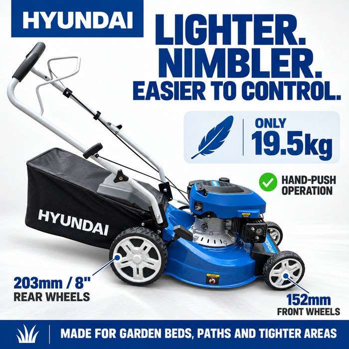 Hyundai 16" Petrol Lawn Mower – 131cc Push Mower with 6 Cutting Heights, 45L Catcher & Easy Start