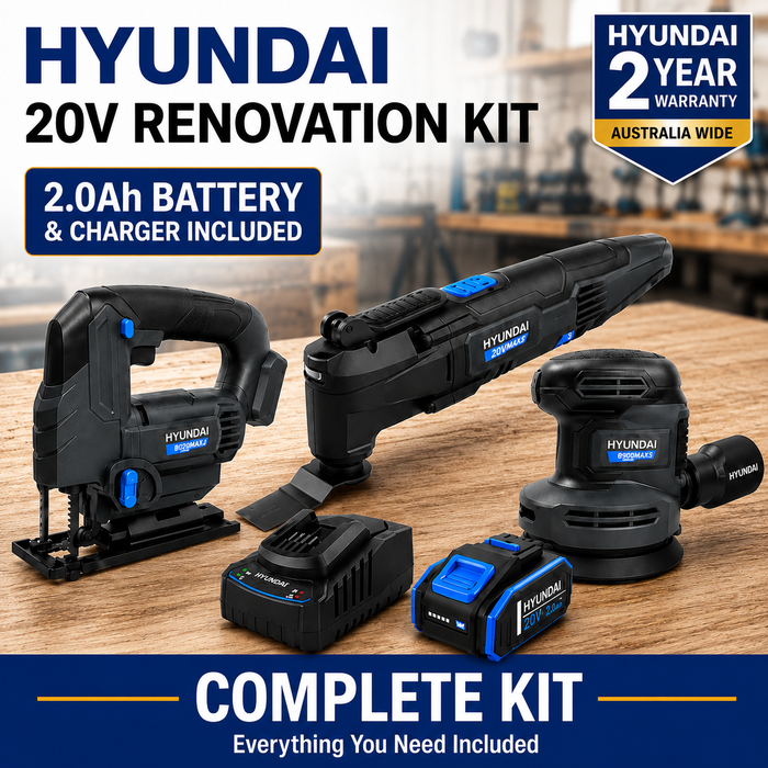 Hyundai 20V Renovation Kit – Multi Tool, Jigsaw, Orbital Sander, 2.0Ah Battery & Fast Charger – Complete Home Renovation Kit