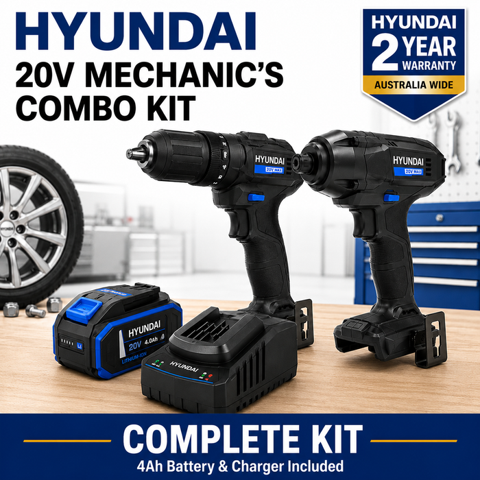 Hyundai 20V Mechanic's Combo Kit - Hammer Drill & Impact Wrench + 4.0Ah Battery & Fast Charger
