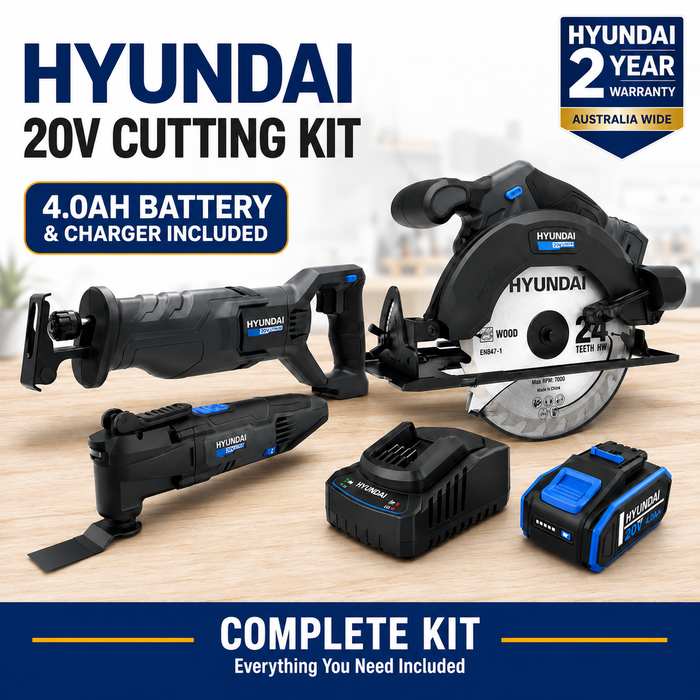 Hyundai 20V Cutting Kit – Circular Saw, Reciprocating Saw, Multi Tool, 4.0Ah Battery & Fast Charger – Complete Cordless Cutting Kit