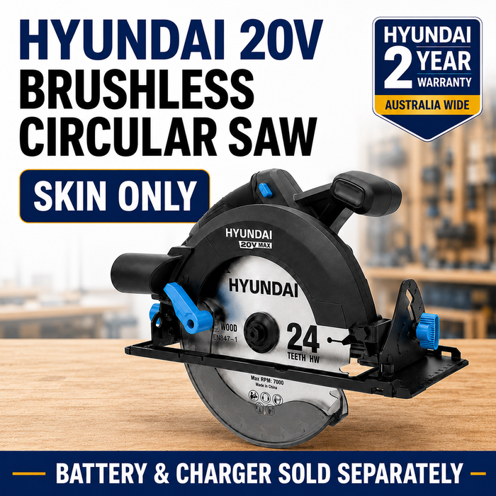 Hyundai 20V Brushless Circular Saw – 190mm Blade, 67.5mm Cut Depth - Skin Only