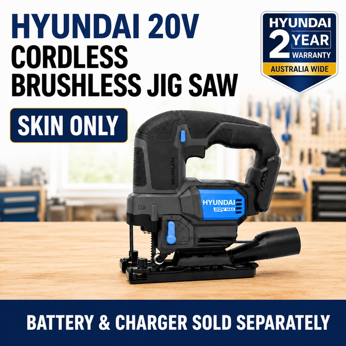 Hyundai 20V Brushless Jig Saw – Adjustable Base, 4-Stage Pendulum, LED, Variable Speed - Skin Only