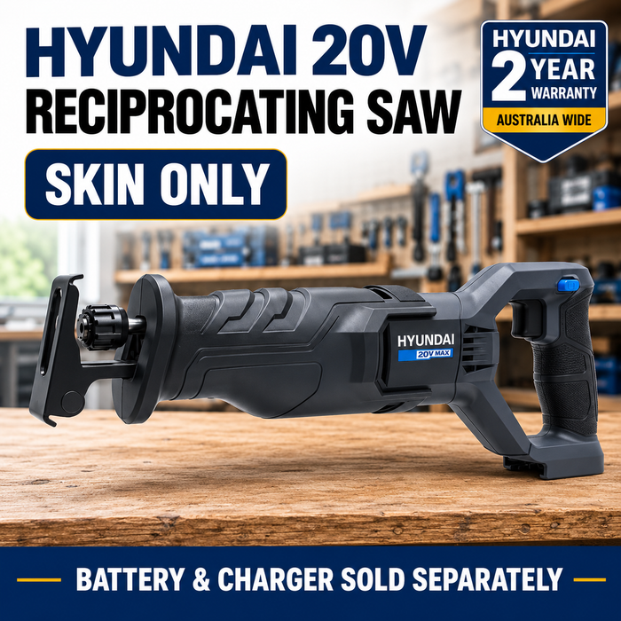 Hyundai 20V Cordless Reciprocating Saw – 100mm Wood Cut, Tool-Free Blade Change, Variable Speed - Skin Only