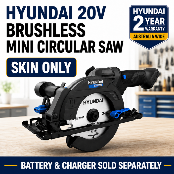 Hyundai 20V Brushless Mini Circular Saw – 120mm Blade, 41mm Cut Depth - Skin Only
