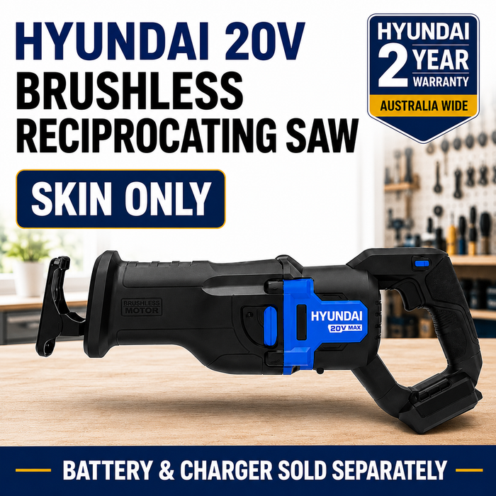 Hyundai 20V Brushless Reciprocating Saw – 300mm Cut, Tool-Free Blade Change - Skin Only