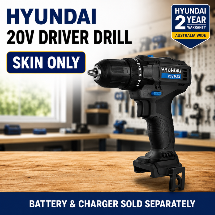 Hyundai 20V Cordless Driver Drill – 40Nm Torque, 2-Speed, LED Light, 13mm Chuck - Skin Only