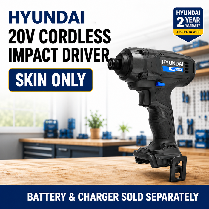 Hyundai 20V Cordless Impact Driver – 180Nm Torque, 3000ipm, LED Light, Variable Speed - Skin Only