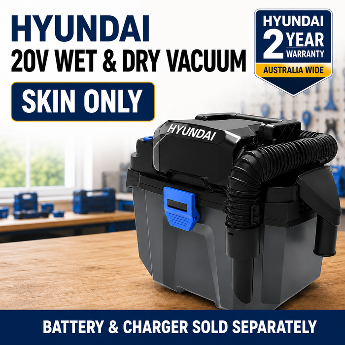 Hyundai 20V Cordless Wet & Dry Vacuum Blower – 10L Tank, HEPA, Compact Toolbox Design – Skin Only