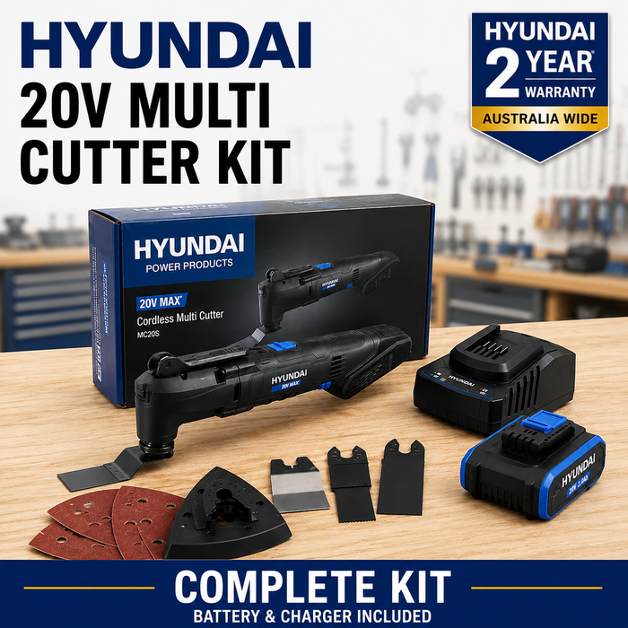 Hyundai 20V Cordless Multi Cutter Kit  – Oscillating Tool for Cutting, Scraping, Sanding + 20v2Ah Battery & Charger