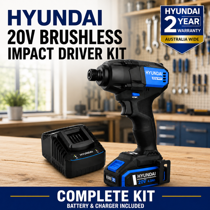 Hyundai 20V Brushless Impact Driver Kit – 230Nm, 3-Speed, LED, 4Ah Battery & Charger
