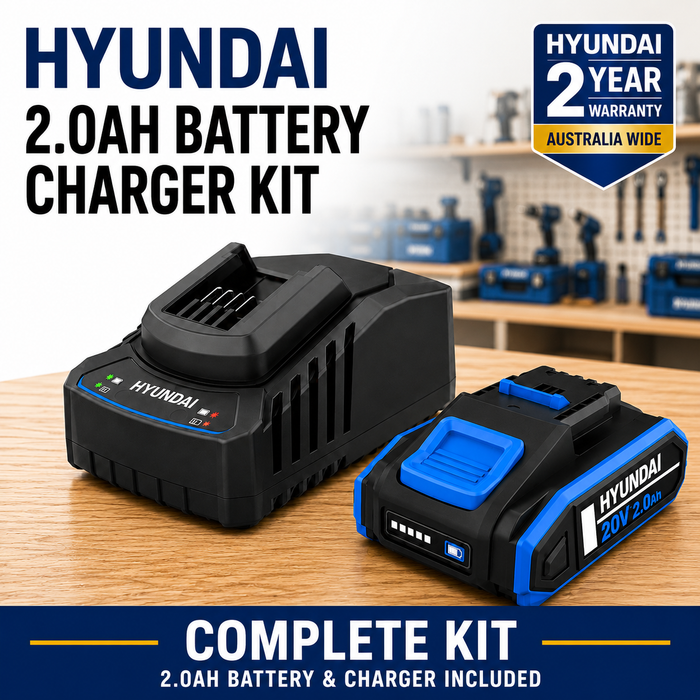 Hyundai 20V 2Ah Lithium-Ion Battery & Charger Kit – for Hyundai 20V Cordless Power Tools - Fast Charging, Compact, Reliable