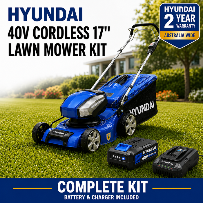 Hyundai 17" 40V Battery Lawn Mower Kit – Steel Deck, Hand Push, Cordless, 3-in-1 - With 4Ah Battery and Charger