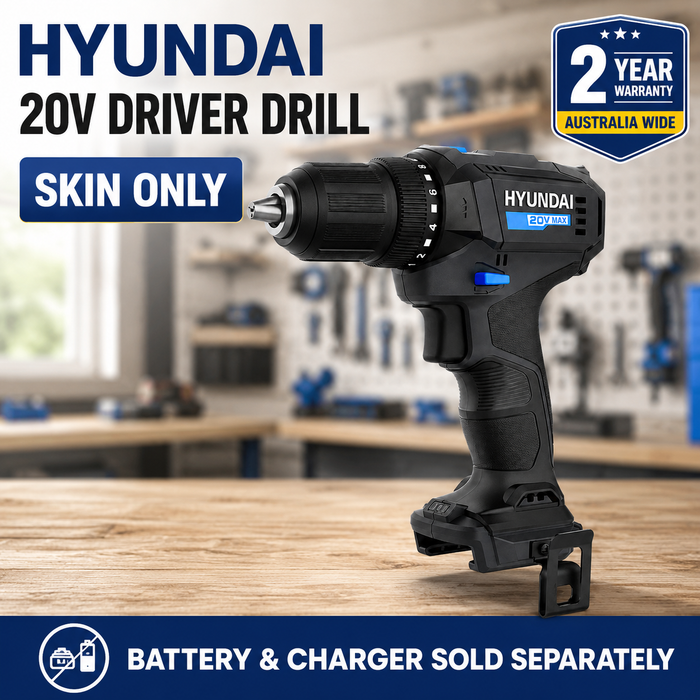 Hyundai 20V Cordless Driver Drill – 40Nm Torque, 2-Speed, LED Light, 13mm Chuck - Skin Only