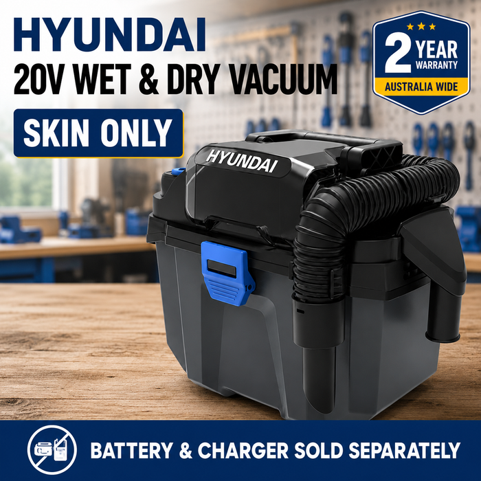 Hyundai 20V Cordless Wet & Dry Vacuum Blower – 10L Tank, HEPA, Compact Toolbox Design – Skin Only