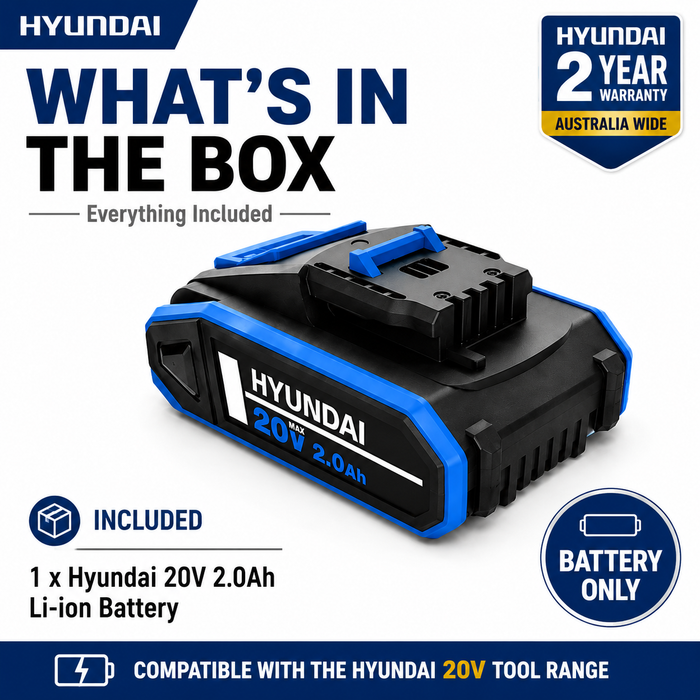 Hyundai 20V 2Ah Lithium-Ion Battery – for Hyundai 20V Cordless Power Tools - Lightweight, Reliable & Compatible