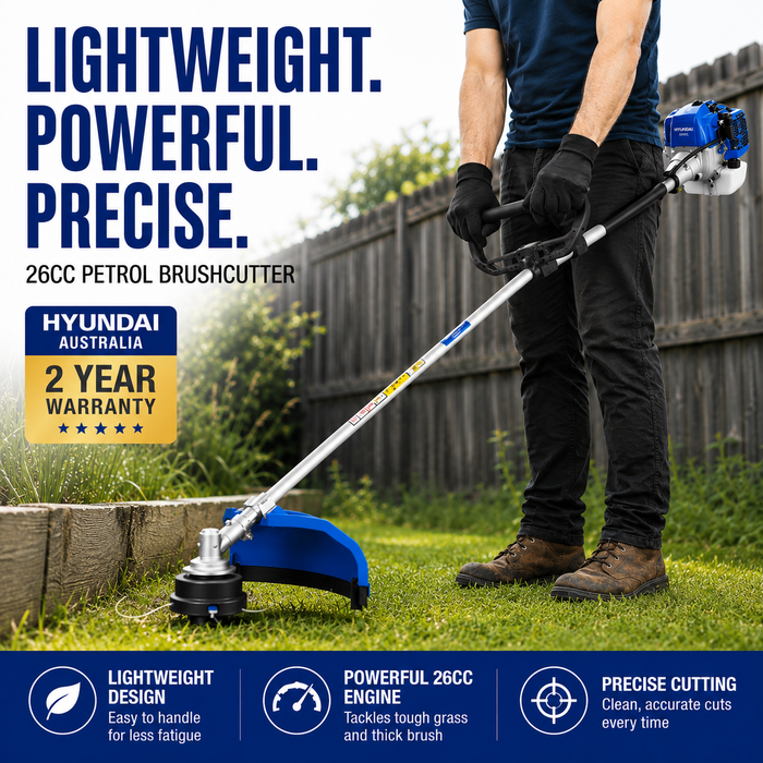 Hyundai 26cc 2-Stroke Petrol Brush Cutter – Lightweight Grass Trimmer with Tap & Go Head