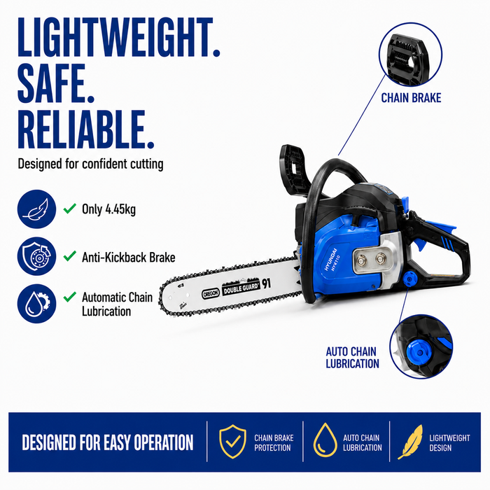 Hyundai 16" Petrol Chain Saw – 40cc 2-Stroke, Oregon Bar, Lightweight, Auto Chain Lube, Anti-Kickback Brake