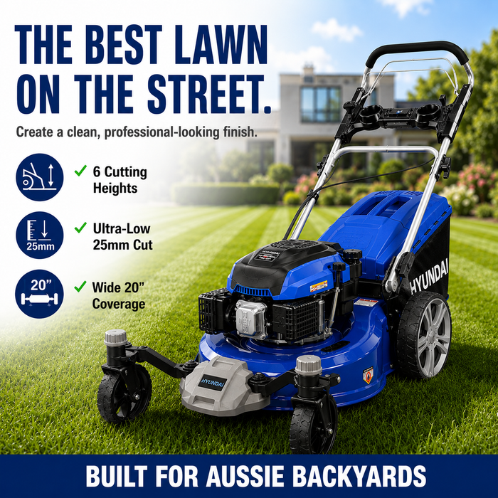Hyundai 20" Petrol Lawn Mower Zero Turn – Electric Start, Self-Propelled, 170cc Engine, 70L Grass Collector
