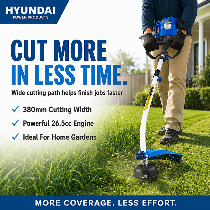 Hyundai 26cc Petrol Grass Trimmer – Lightweight 2-Stroke Line Trimmer with Tap & Go Head