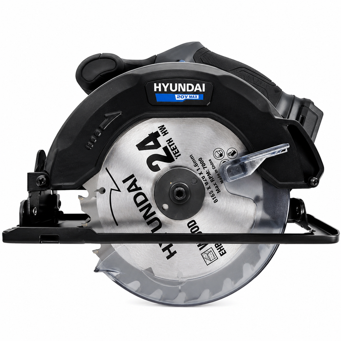 Hyundai 20V Cordless Circular Saw – 165mm Blade, Bevel Cuts, Dust Port – Skin Only