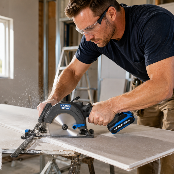 Hyundai 20V Brushless Mini Circular Saw Kit – 120mm Blade, 41mm Cut Depth + 20V 2Ah Lithium-Ion Battery & Charger Kit