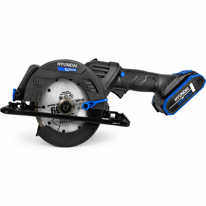 Hyundai 20V Brushless Mini Circular Saw Kit – 120mm Blade, 41mm Cut Depth + 20V 2Ah Lithium-Ion Battery & Charger Kit