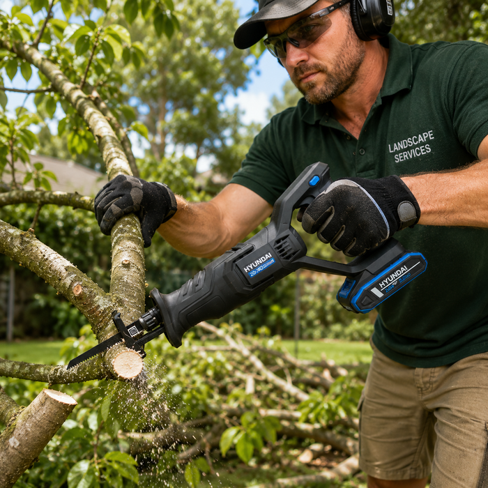Hyundai 20V Cordless Reciprocating Saw – 100mm Wood Cut, Tool-Free Blade Change, Variable Speed - Skin Only