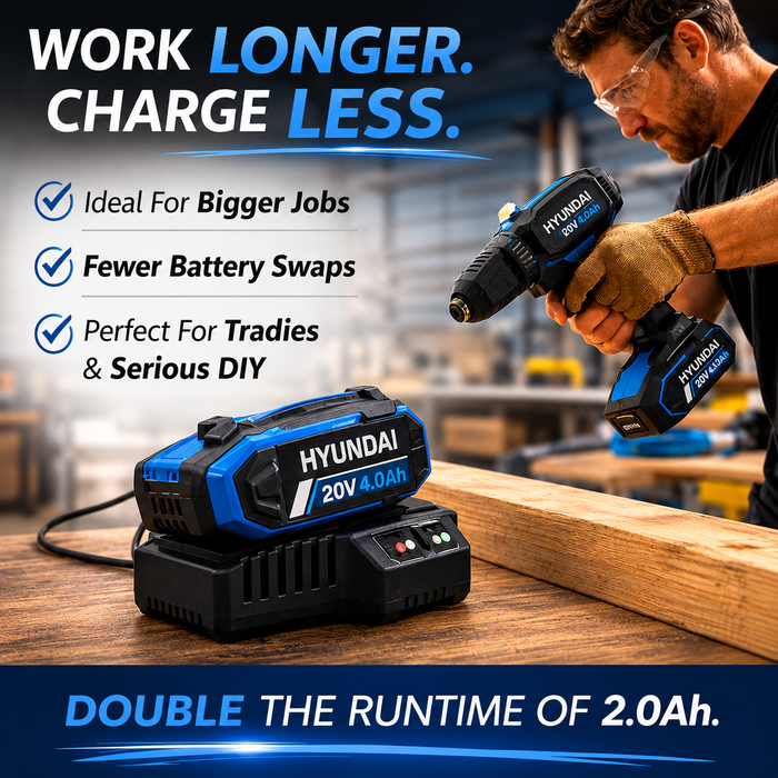 Hyundai 20V 4Ah Lithium-Ion Battery & Charger Kit – for Hyundai 20V Cordless Power Tools - Fast Charging, Compact, Reliable