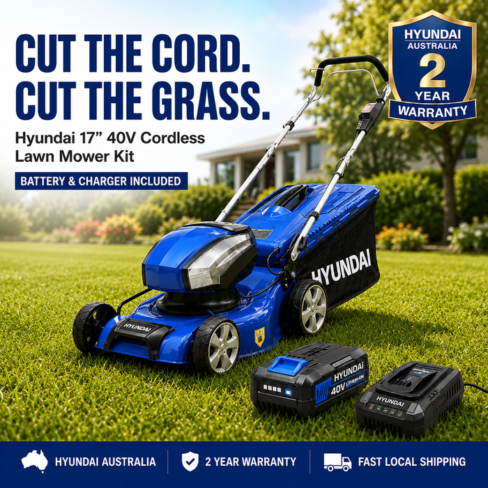 Hyundai 17" 40V Battery Lawn Mower Kit – Steel Deck, Hand Push, Cordless, 3-in-1 - With 4Ah Battery and Charger