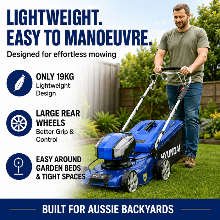 Hyundai 17" 40V Battery Lawn Mower Kit – Steel Deck, Hand Push, Cordless, 3-in-1 - With 4Ah Battery and Charger