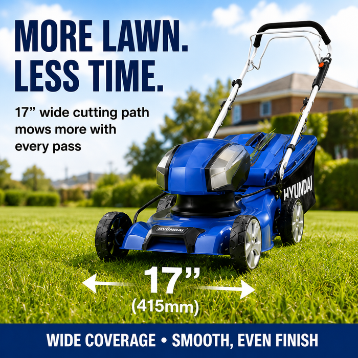 Hyundai 17" 40V Battery Lawn Mower Kit – Steel Deck, Hand Push, Cordless, 3-in-1 - With 4Ah Battery and Charger