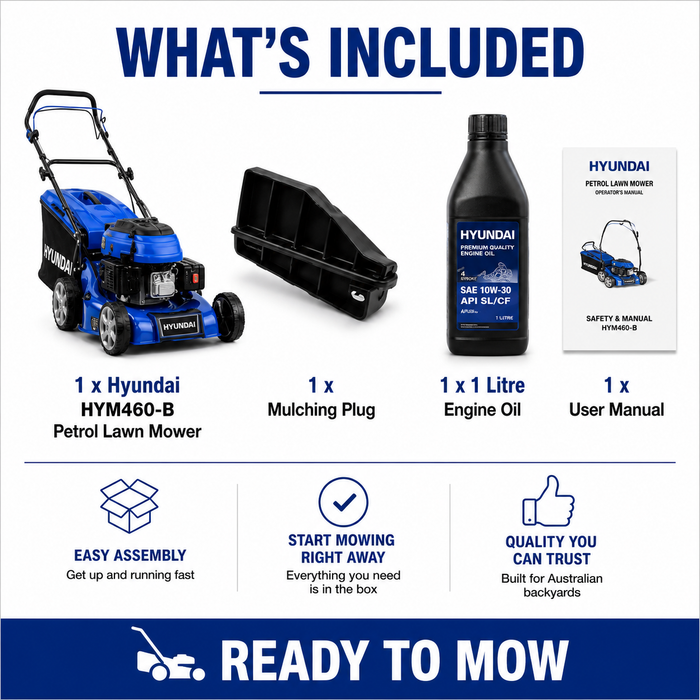 Hyundai 17" Petrol Lawn Mower Push - 145cc Engine, 6 Cutting Heights, Mulching, Compact Foldable Design