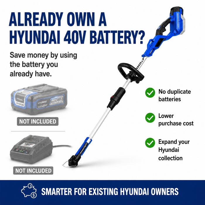 Hyundai 40V Battery Grass Trimmer - 330mm Cutting, Skin Only with Shoulder Strap, Cordless & Rechargeable - Skin Only
