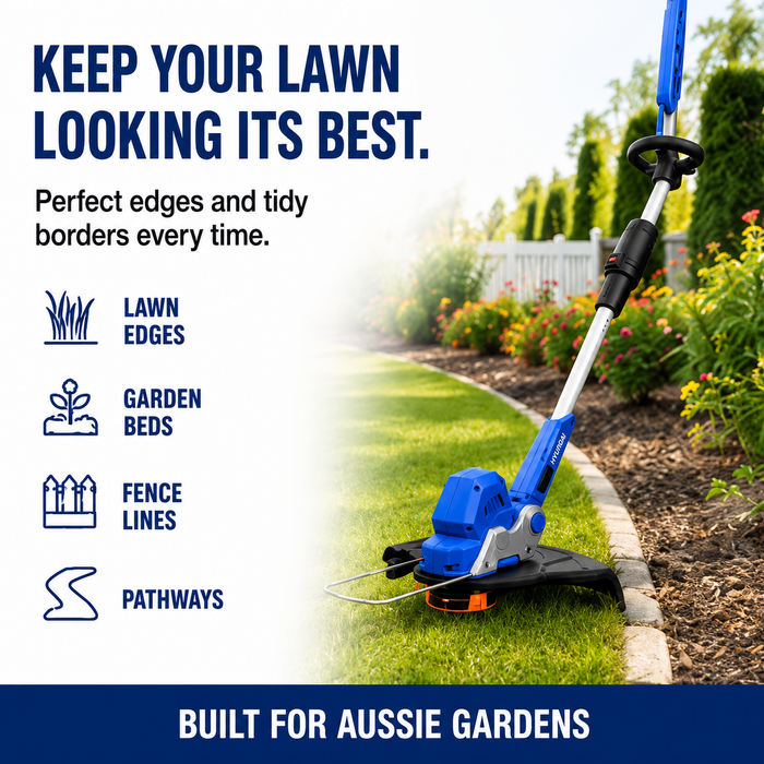 Hyundai 40V Battery Grass Trimmer - 330mm Cutting, Skin Only with Shoulder Strap, Cordless & Rechargeable - Skin Only