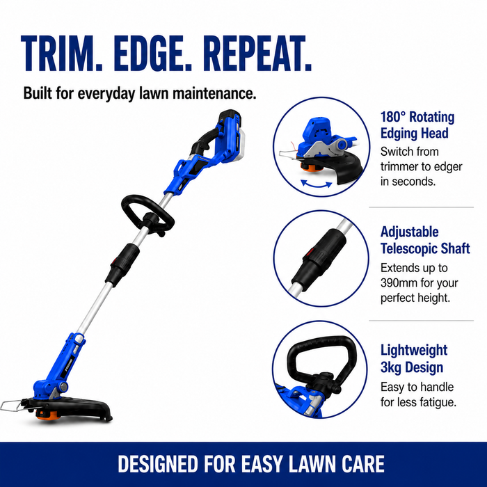 Hyundai 40V Battery Grass Trimmer - 330mm Cutting, Skin Only with Shoulder Strap, Cordless & Rechargeable - Skin Only
