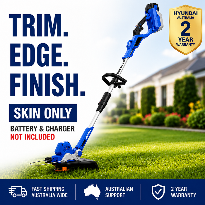 Hyundai 40V Battery Grass Trimmer - 330mm Cutting, Skin Only with Shoulder Strap, Cordless & Rechargeable - Skin Only