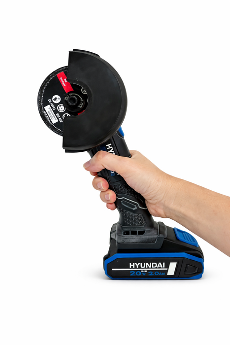 Hyundai 20V Cordless Angle Grinder Kit – Cut Metal, Tile & Bolts Anywhere | Includes 2.0Ah Battery + Charger