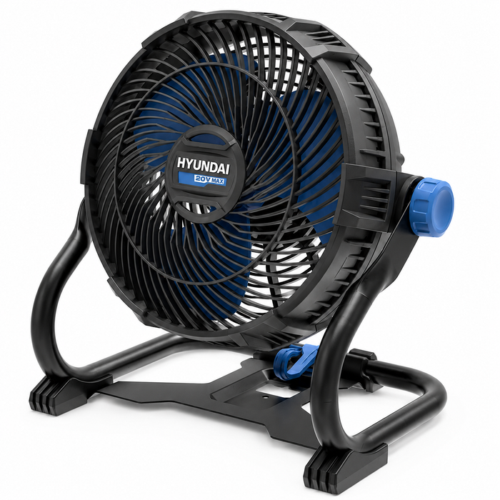 Hyundai 20V Cordless Camping & Job Site Fan – 360° Adjustable Head, Dual Speed, Wall-Mountable – SKin Only