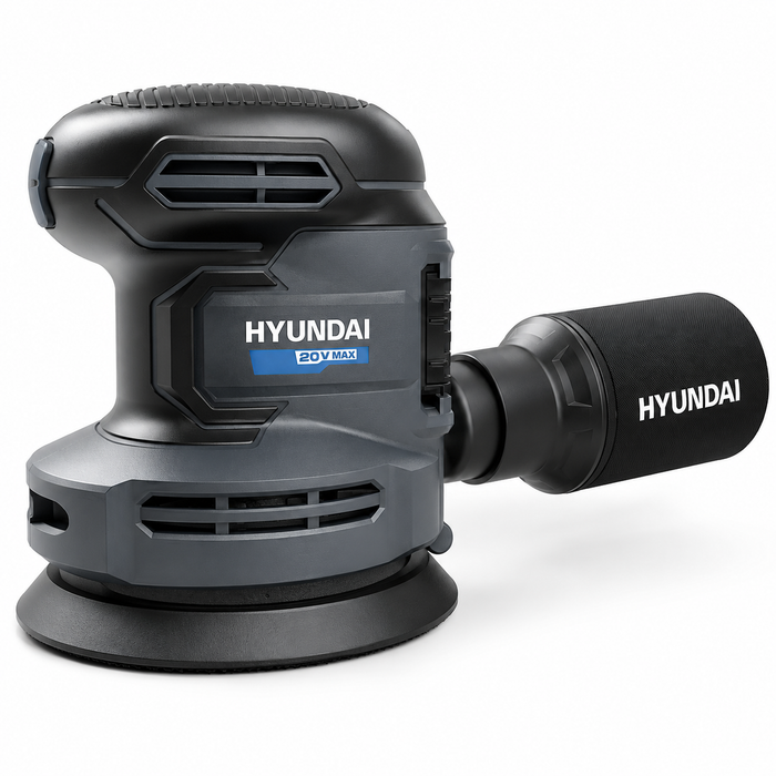 Hyundai 20V Cordless Orbital Sander – 5” Pad, Dust Collection, Variable Speed Control – Skin Only