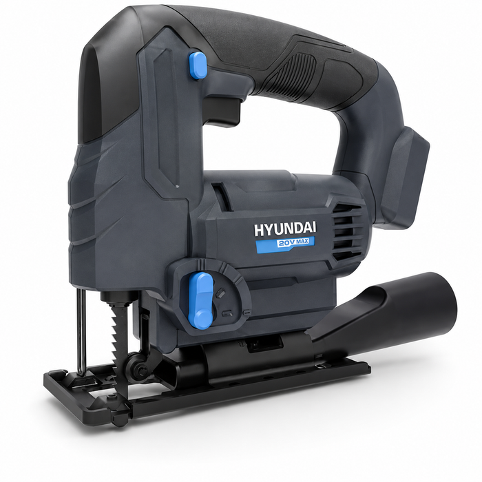 Hyundai 20V Cordless Jig Saw – Variable Speed, Tool-Free Blade, 45° Bevel, Dust Adapter - Skin Only