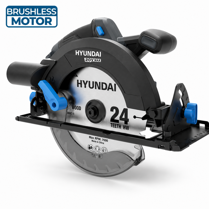 Hyundai 20V Brushless Circular Saw – 190mm Blade, 67.5mm Cut Depth - Skin Only