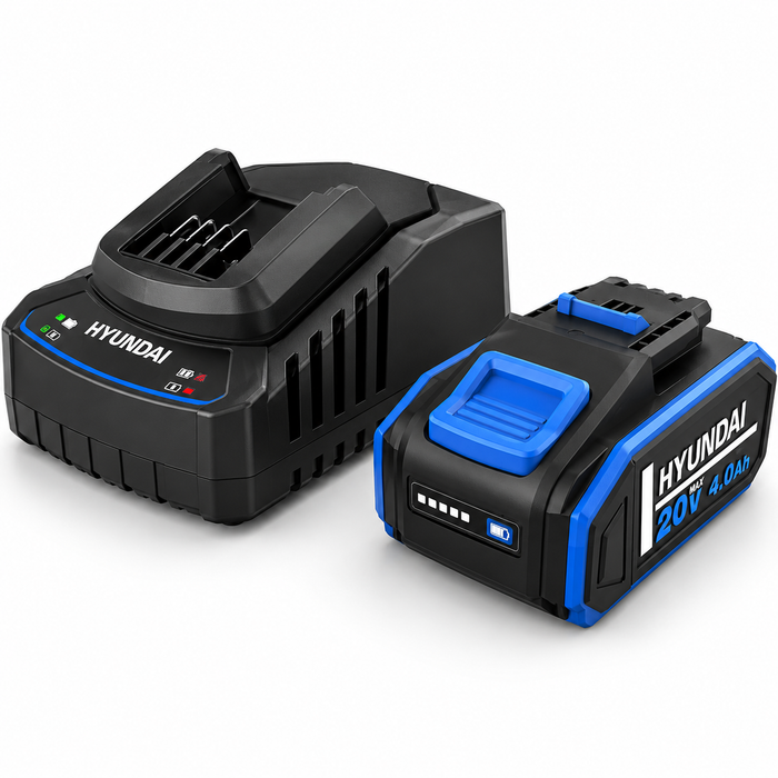 Hyundai 20V 4Ah Lithium-Ion Battery & Charger Kit – for Hyundai 20V Cordless Power Tools - Fast Charging, Compact, Reliable