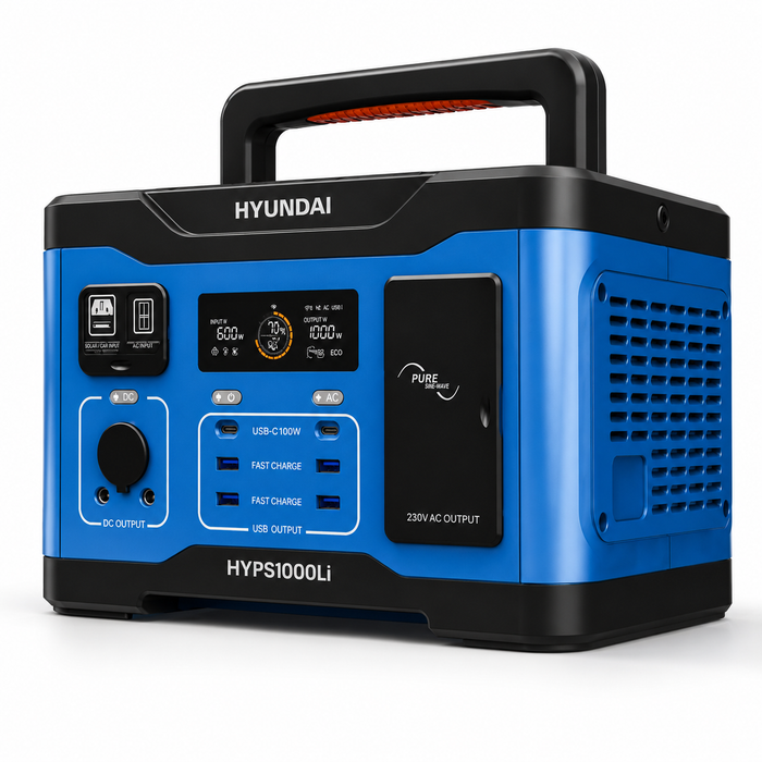 Hyundai 1000W Lithium Power Station – LiFePO4, Solar Input, 921Wh Backup & Outdoor Power